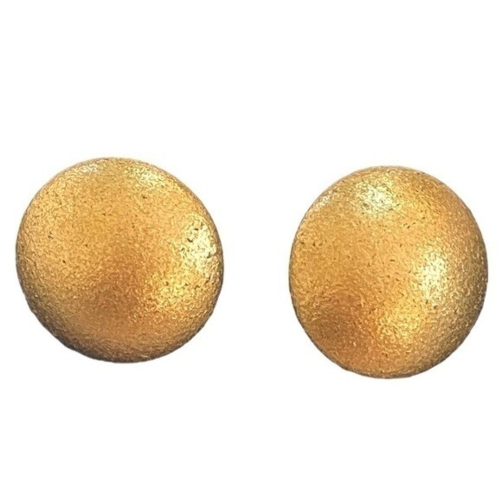 Vintage 1960s Satin Gold Button Clip On Earrings 1.25" Non Pierced Costume - Picture 6 of 8